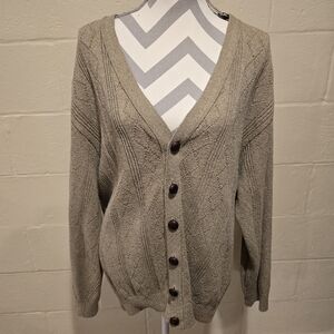 OSCAR DE LA RENTA Cotton Knit Cardigan Button Up Natural Sweater Men’s XL.